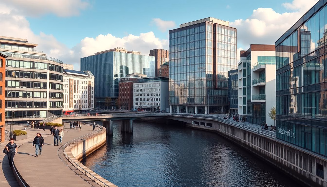 Dublin's tech hub skyline showcasing the entrepreneurial journey in Ireland