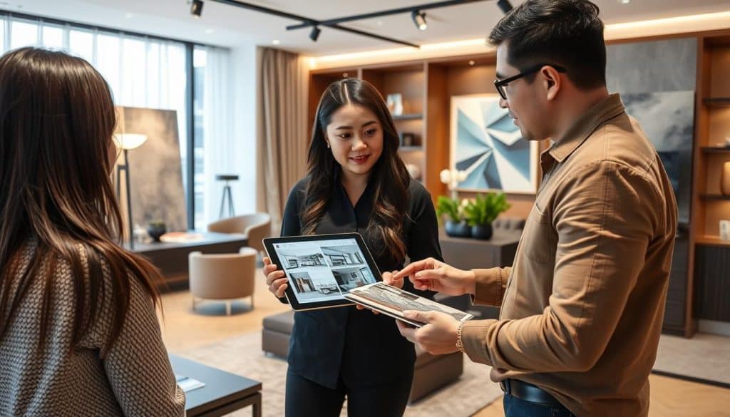 Interior designer working with clients in Singapore, representing creative businesses among top 70 small business ideas in Singapore for foreigners