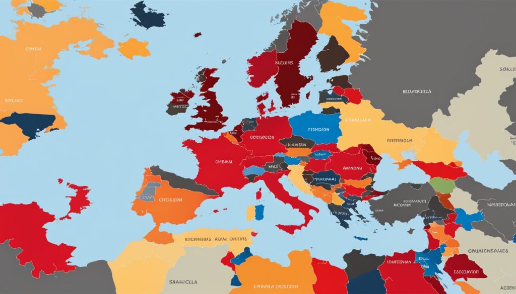 Map of Western Europe highlighting Belgium, Spain, Netherlands