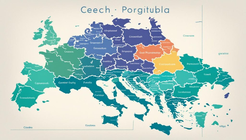 Map showcasing Czech Republic, Portugal, Italy