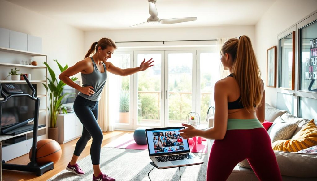 Personal trainer leading a virtual fitness class