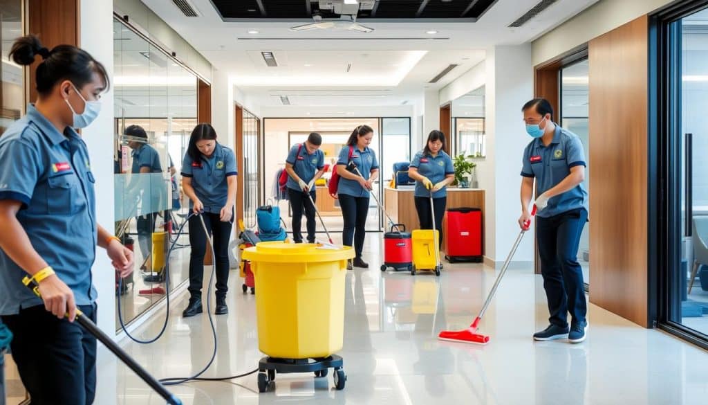 Professional cleaning service team in Singapore, representing maintenance businesses among top 70 small business ideas in Singapore for foreigners