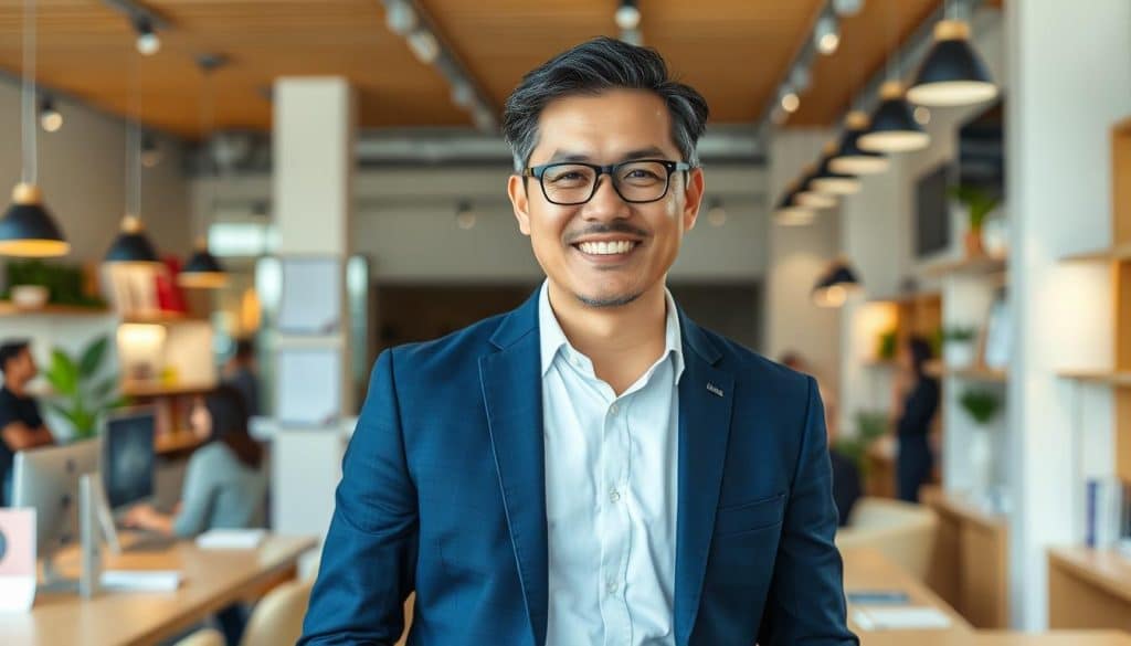 Successful foreign entrepreneur running a business in Singapore, representing the potential of top 70 small business ideas in Singapore for foreigners